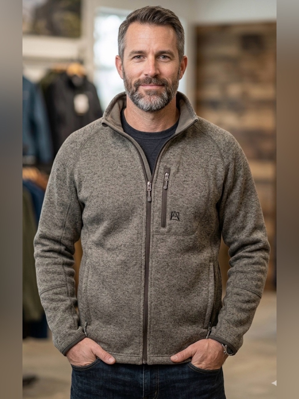 Avalanche Brighton Full-Zip Fleece Sweater Jacket L Heathered Olive Green EUC
